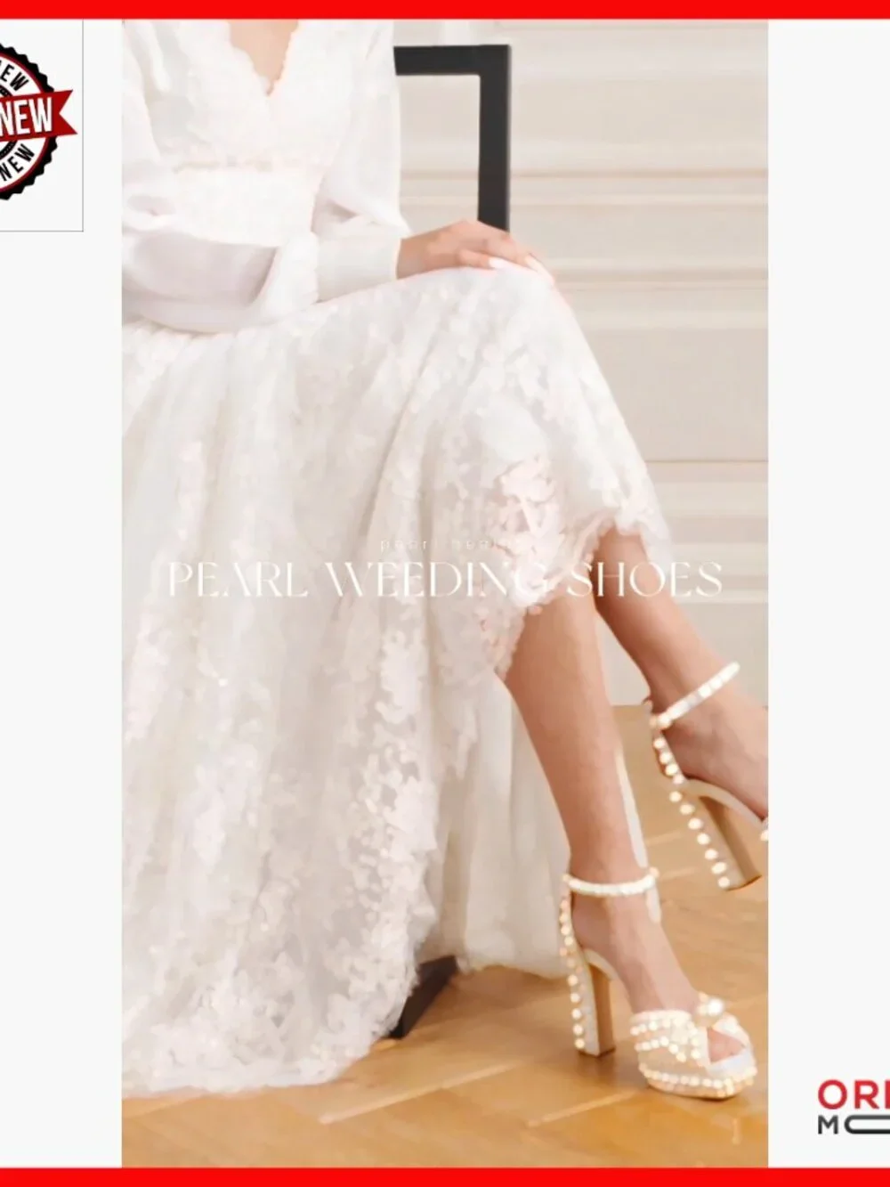 Pearl Platform Heels with Ankle Strap, 4.5 Inch Block Heel, Wedding Sandals